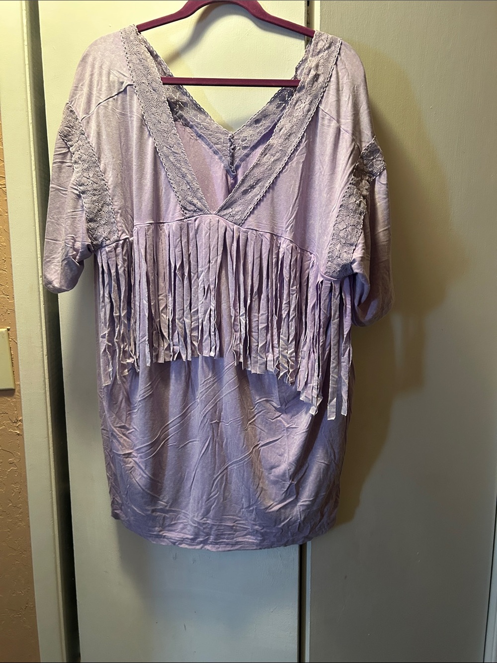 Lilac Fringe V-Neck Tunic Top